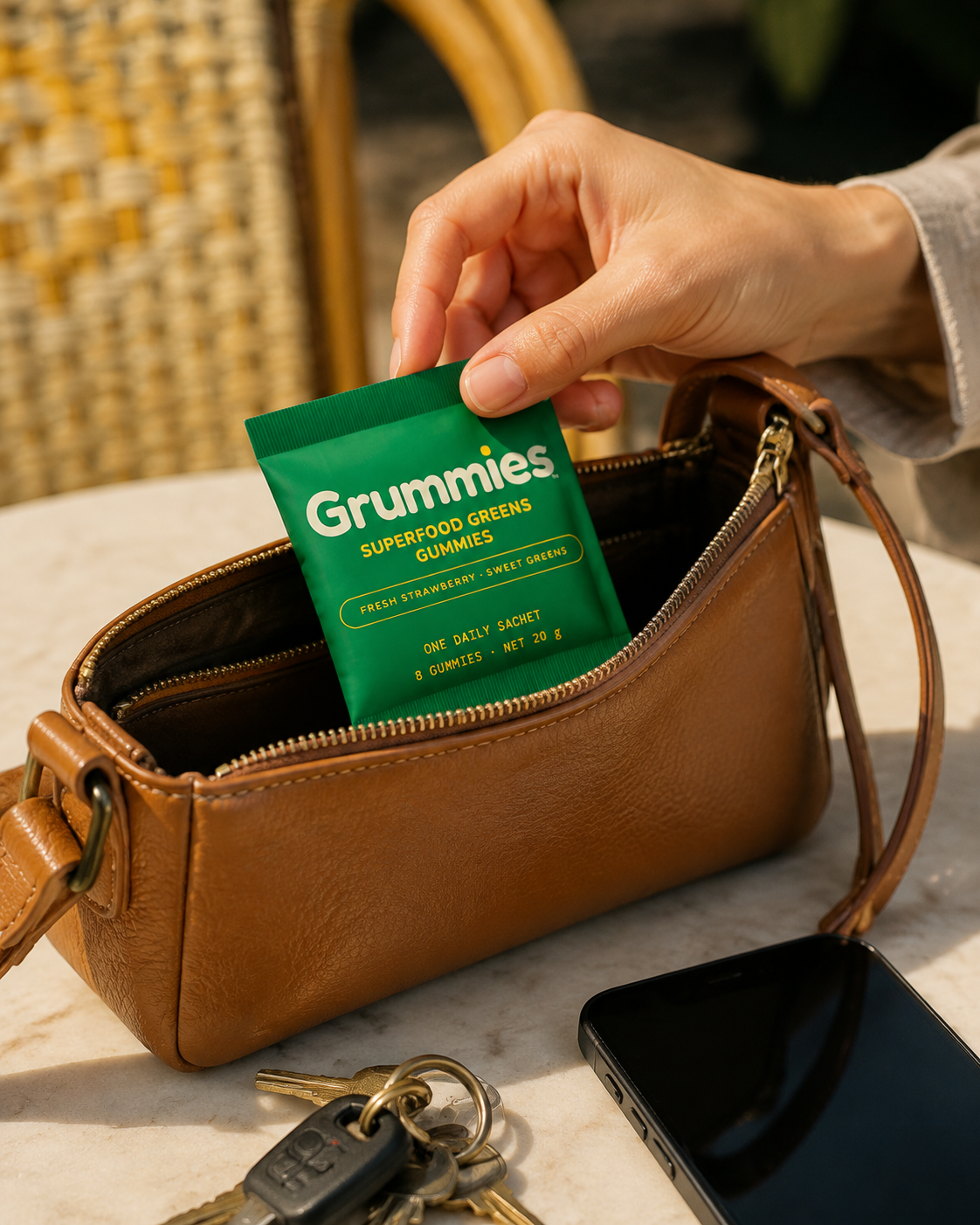 A sachet tipped out of a handbag